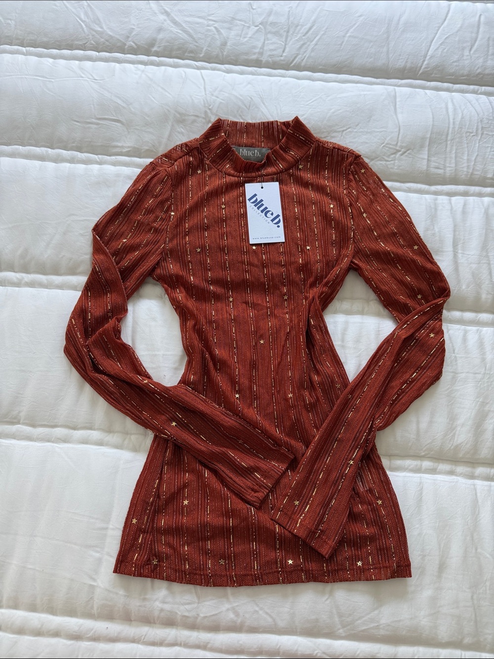 Blue Bird Rust Long Sleeve Metallic Stripe Top